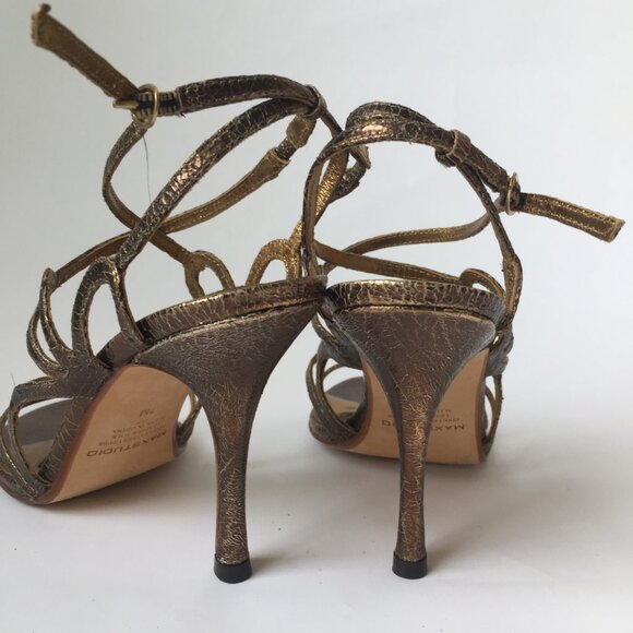 Max Studio Gold Leather Strappy Stiletto Sandals – Size 7 - Picture 5 of 8
